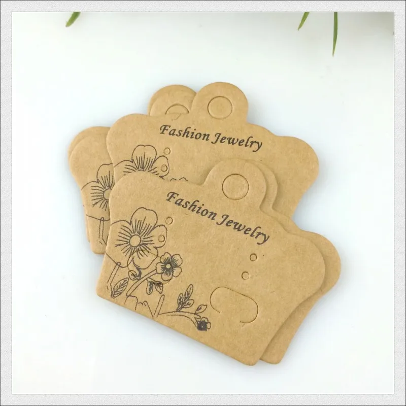 The Sole Custom Earrings Packaging Card ! 200pcs Brown Paper Flower Printing Jewelry Earring Display Packaging Cards Label Tag