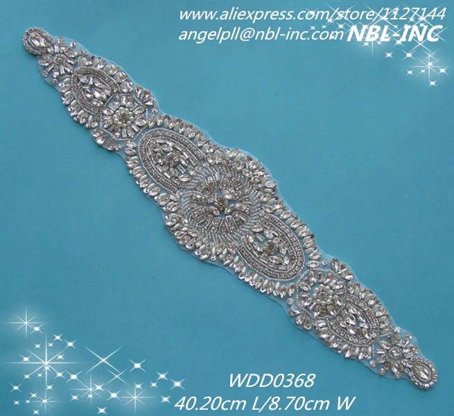 

Crystal bridal beaded rhinestone sash applique iron on for wedding dress WDD0368
