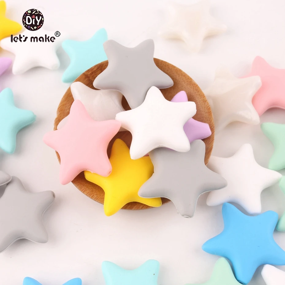 

Let's Make Silicone Beads 50pcs Star Cartoon Teething DIY Necklace Made Accessories BPA Free Food Grade Teether Baby Teether