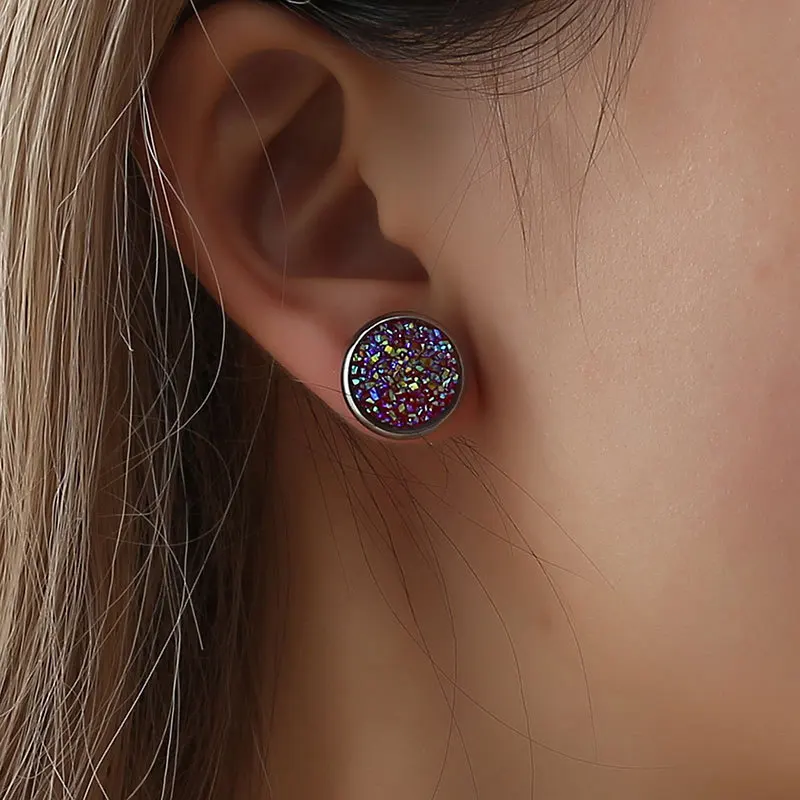 10 Colors Pink Blue Black White Green Frosted Full Shiny Crystal Geometric Circle Stud Earrings For Women