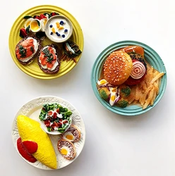 Handmade Painted Hamburger Fries Steak Omelet 3D Resin Fridge Magnets Tourism Souvenirs Refrigerator Magnetic Stickers Gift