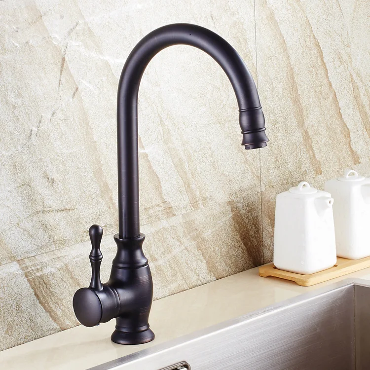 Kitchen sink faucet black bronze copper imitation black patina European hot and cold water basin faucet executives