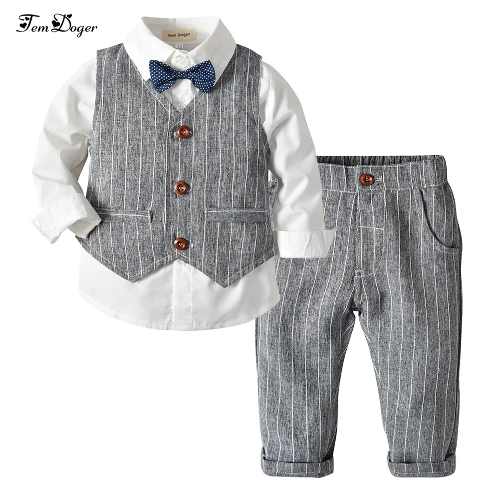 

Tem Doger Boy Clothing Sets 2018 Winter Kids Baby Boys Clothes Long Sleeve Shirts+Vest+Pants 3PCS Outfits Suit Children Costume