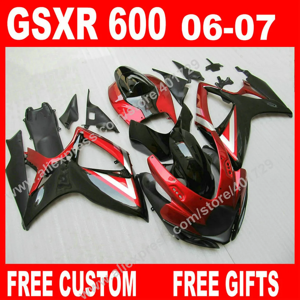 

Plastic Fairings for 2006 2007 red glossy flat black SUZUKI motocycle GSXR 600 750 K6 BACARDI GSXR600 GSXR750 kit 7 gift ZS95