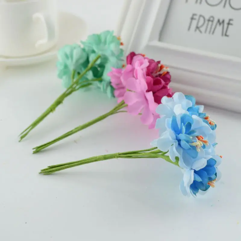 6pcs stame di seta fiori artificiali finti per la decorazione di cerimonia nuziale artigianato Bouquet da sposa fai da te regalo decorativo ghirlanda di Scrapbooking