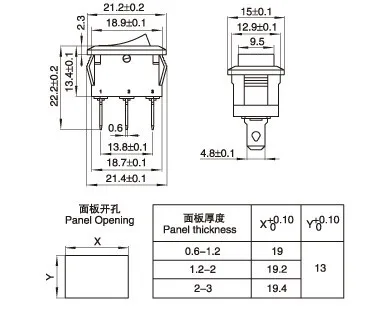 10PCS Ship Type Switch 15*21mm 3PIN SPST ON/OFF Rocker Switch 6A/250V 10A/125V 15X21mm