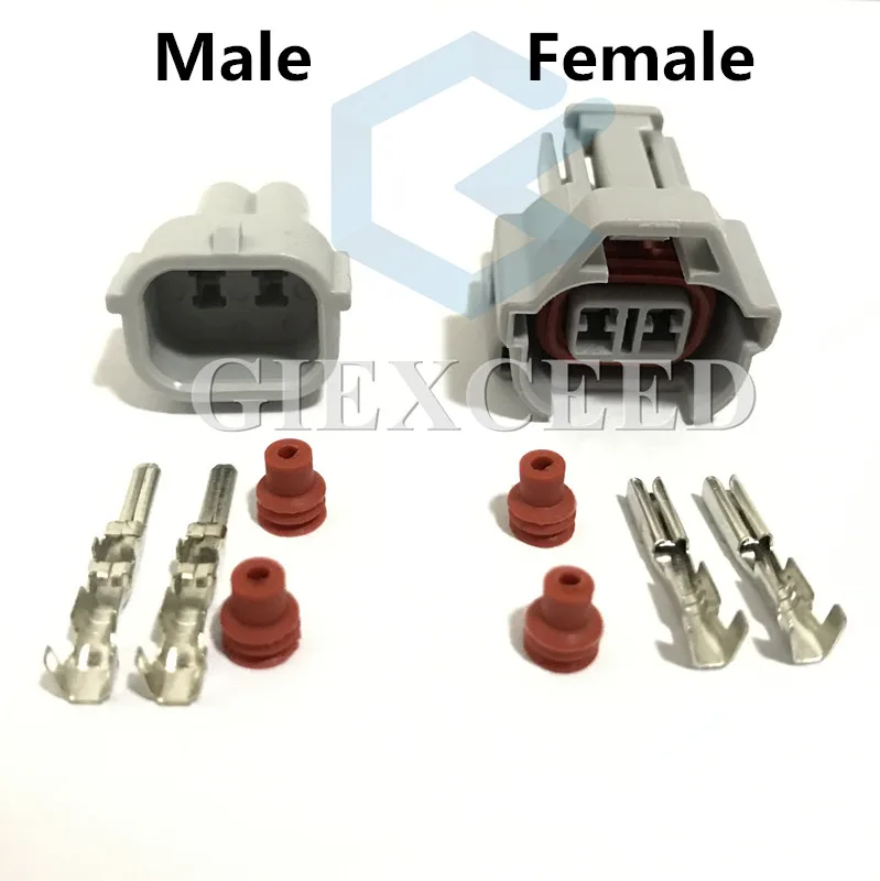 2 Sets Nippon Denso AC Assembly 6189-0060 Automotive Connector 2 Pin Waterproof Male And Female Top Slot Fuel Injector Connector