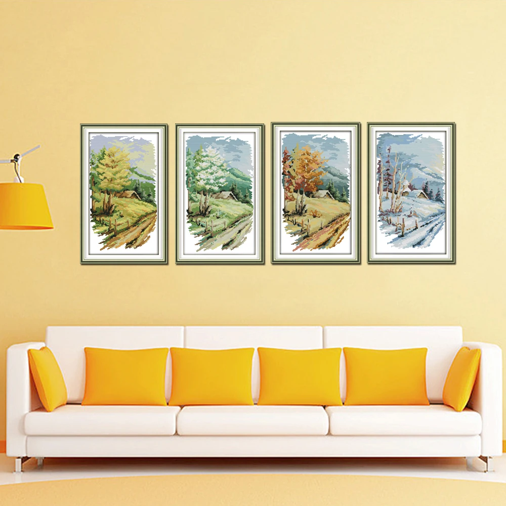 Joy Sunday Long version of the four seasons Cross stitch Embroidery kit Print Canvas Modern Wall Art Painting For Home Decor