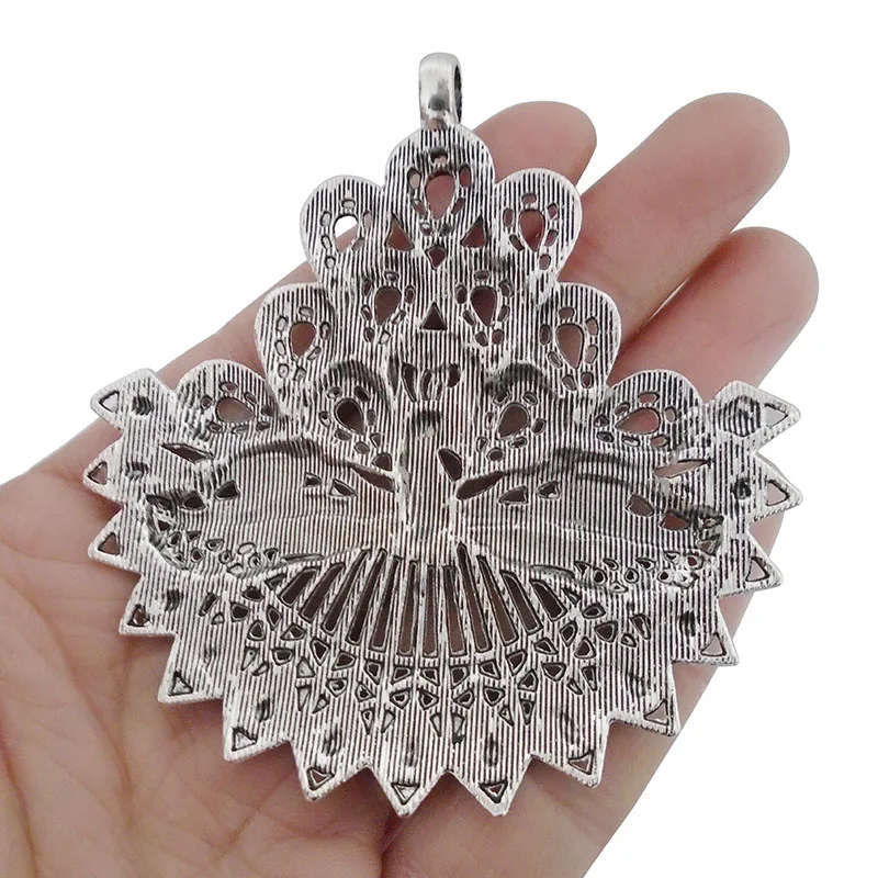 ZXZ 2pcs Large Peacock Charms Pendants for Necklace Jewelry Making Findings 79x72mm