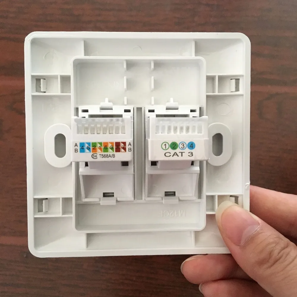 White Plastic Double Port with Module RJ11 RJ45 Network Telephone Wall Panel Face Plate