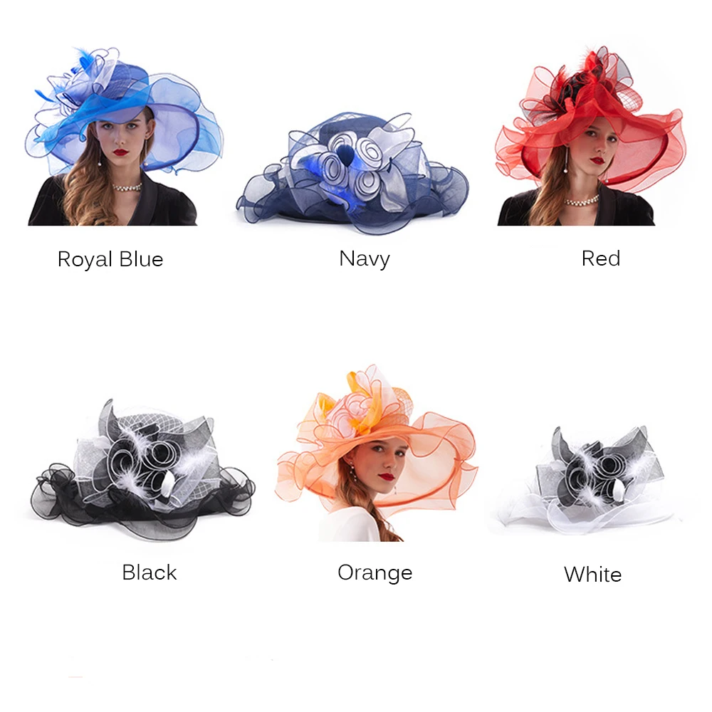 FS Elegant Red Fascinators Organza Kentucky Derby Hats For Women Large Big Brim Wedding Bride Tea Party Cap Summer Sun Hat 2024