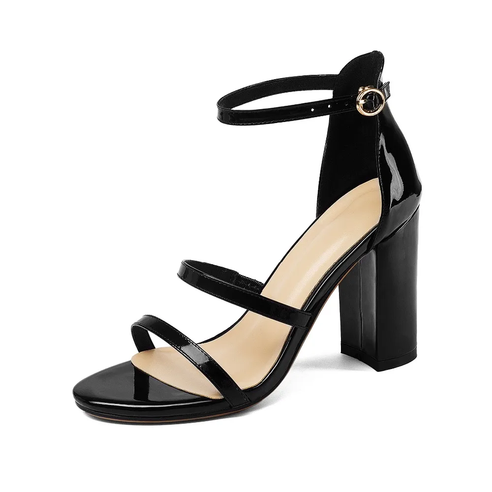 newest women shoes narrow band black beige Patent leather sandalen dames sexy square heels high heels sandals women ankle buckle