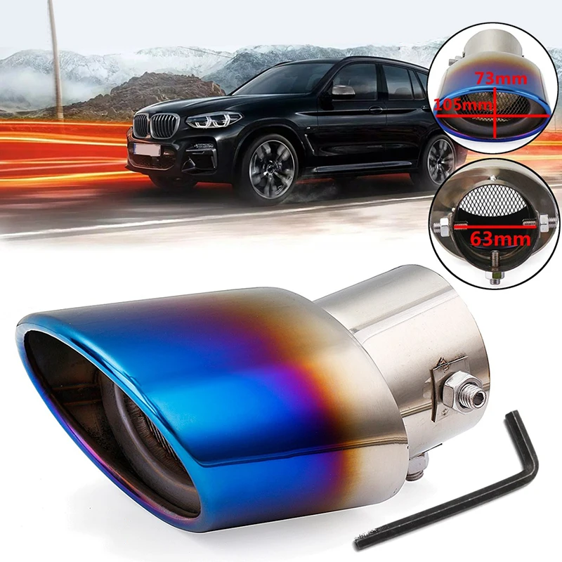 

Fits For 2.48Inch''/63mm Car SUV Round Exhaust Pipe Muffler Tip Modified Tail Stainless Steel Blue Chrome Silencer System