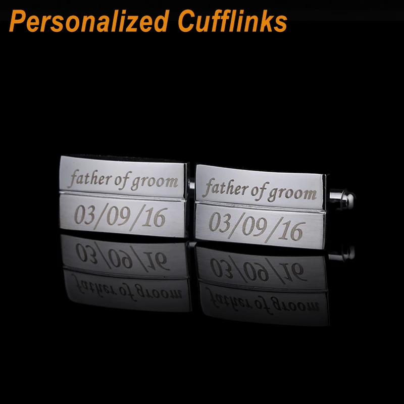 

Personalized Name Date Cufflinks Brand Designed Wedding Sliver Customized Cufflink For Mens Gifts Laser Engraved Buttons