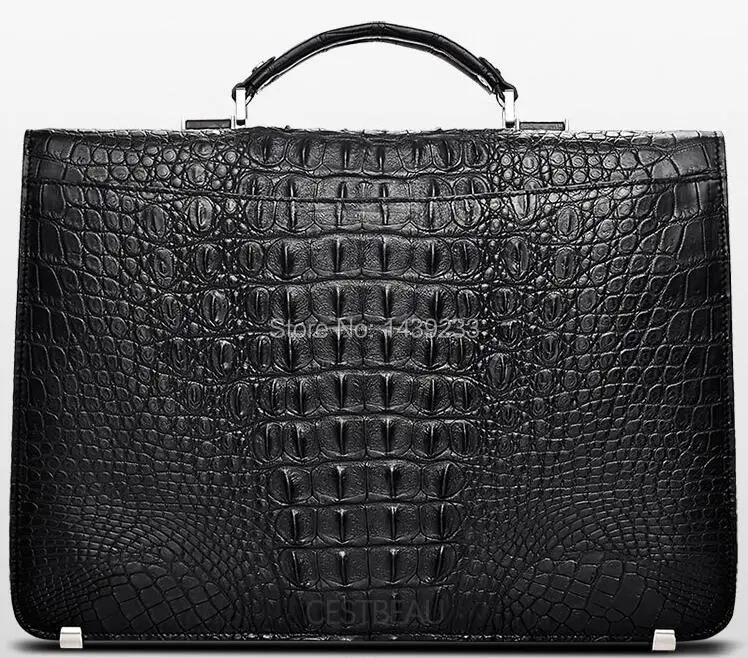 Tailand Import 100% Genuine/Real Crocodile Skin Men Briefcase Laptop Bag, Top Luxury Men Business bag Black, Free Shipping