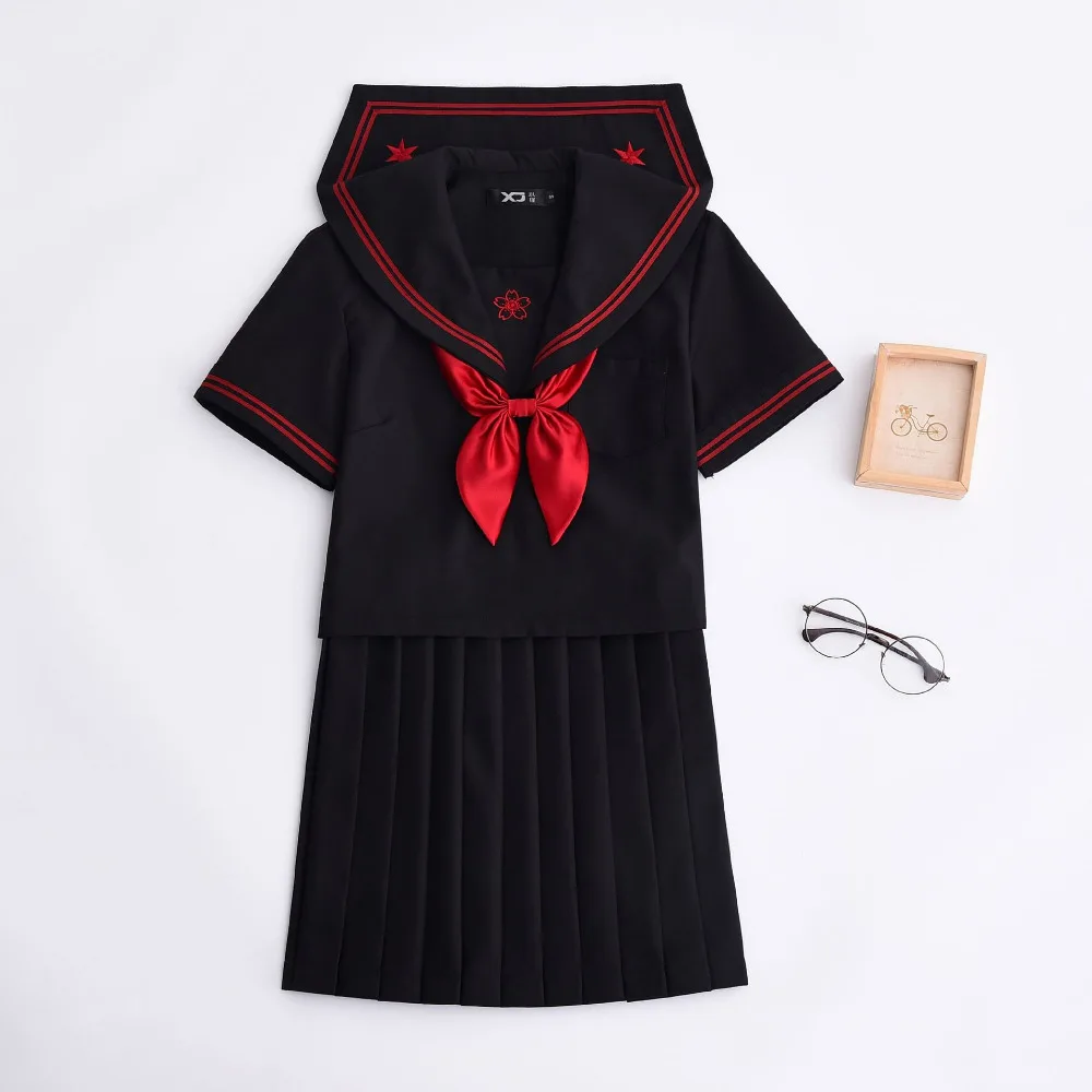 Japanese and Korean Black Red Cute JK Uniform Jasmine Girls Sailor Suit Japanese School Uniform College Style Cosplay Costumes