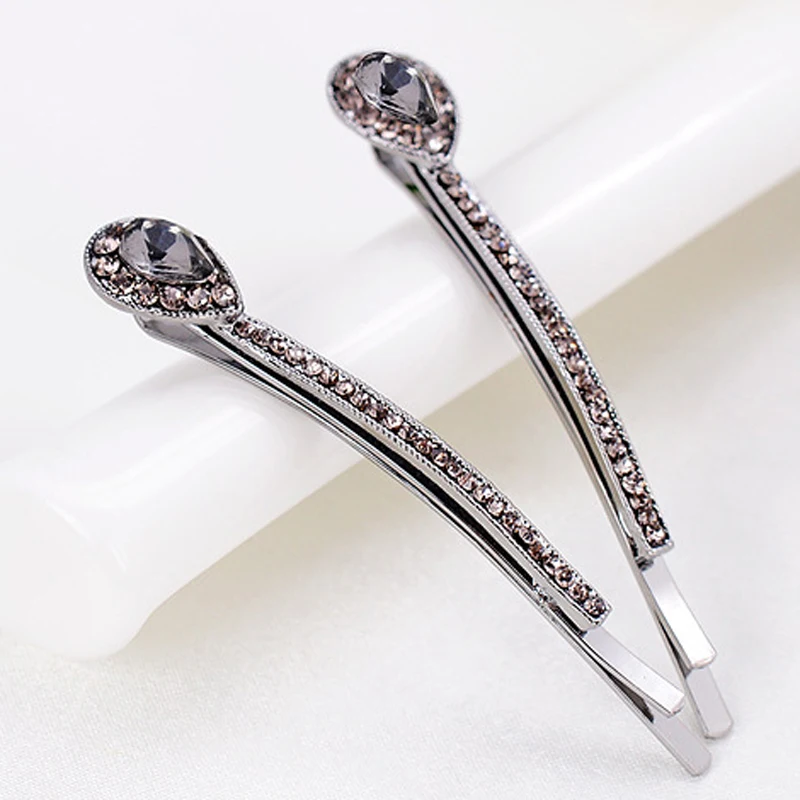 1 Pair Vintage Hair Accessories Luxury Rhinestone Hair Clips Waterdrop Crystal Barrette For Women Girls Jewelry