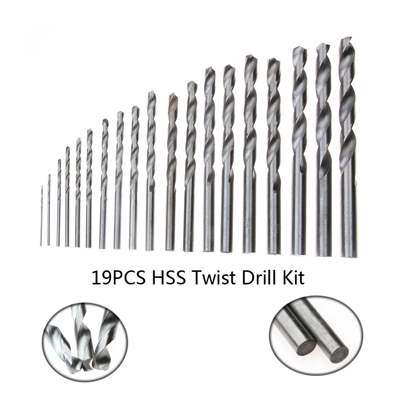 ZENHOSIT Titanium Coated HSS Twist Drill Bit 19PCS Straight Round Shank for Metal Drilling Power Tool Accessories 1-10mm Kit