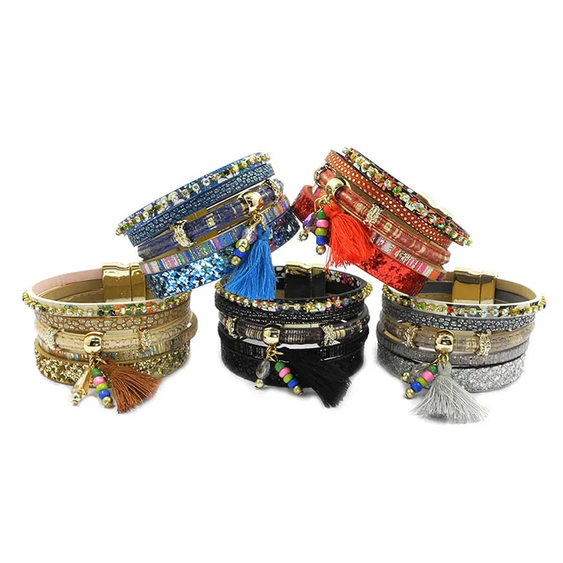 WELLMORE leather bracelet 5 color 3 size women charm bracelets Bohemian bracelets&bangles wholesale jewelry for women