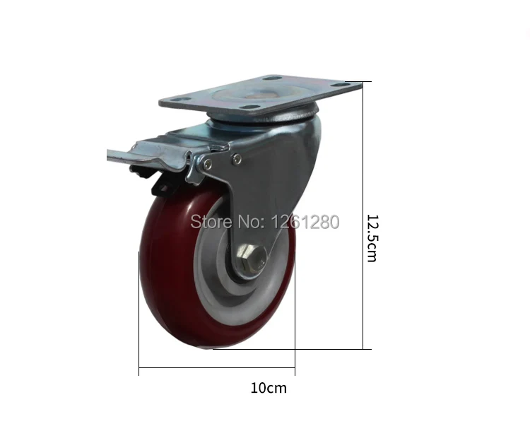 Rodízio de rolamento PU de 4 polegadas Universal Mudo Industrial Carros pequenos Roda de reboque de cama médica com freio