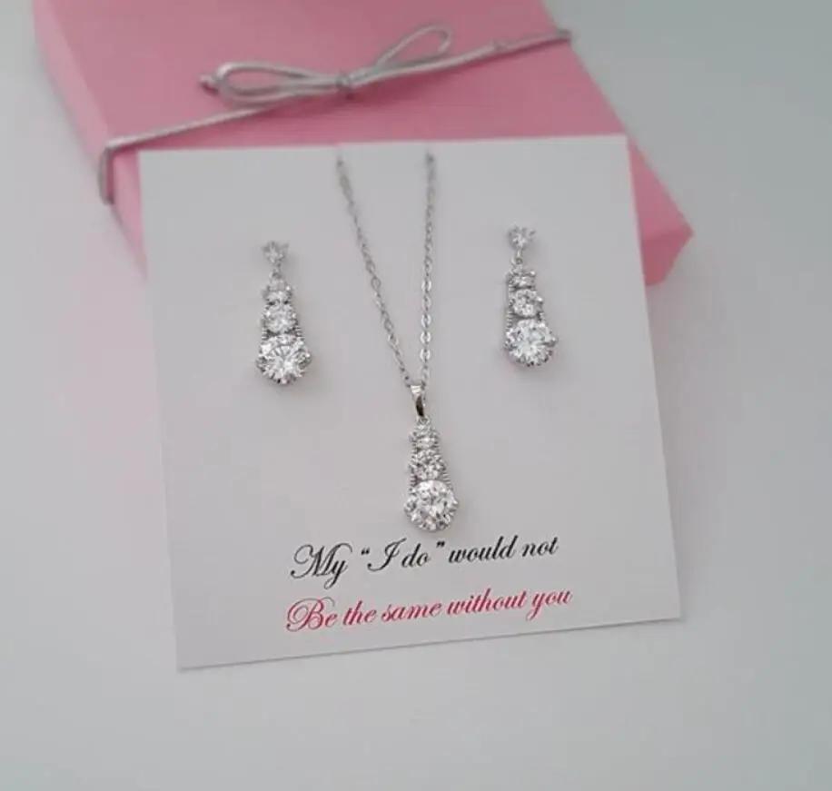 personalize Cubic Zirconia bridesmaid Pendant Earrings necklace Jewelry sets maid of honor mother of the bride Jewellery Gifts