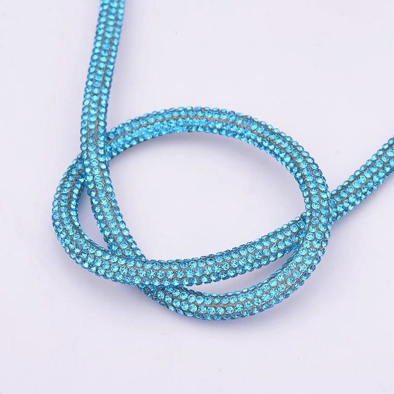 JUNAO 1 Meter Crystal AB Glass Rhinestone Chain Cord Crystal Tube Applique Strass Trim Banding For Jewelry Clothes Making