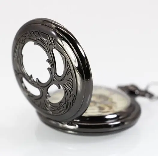 10pcs/lot Newest Antique Black Mechanical Hand-Winding Pocket Watch Necklace Chain XMAS Gift Mens Womens Watch Necklace