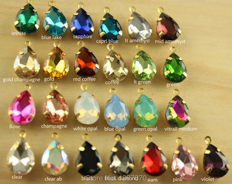 36pc 10x14mm teardrop  glass crystal Vintage shining Rhinestone single Daggle Beads pendant with gold casting connectors