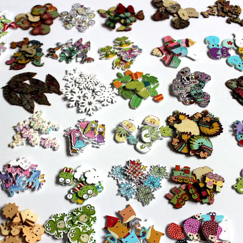 30-50pcs/lot Colorful  Buttons Baby Children Clothing Sewing Accessories DIY Crafts mix 2Hole WoodenButtons For Scrapbooking L-4