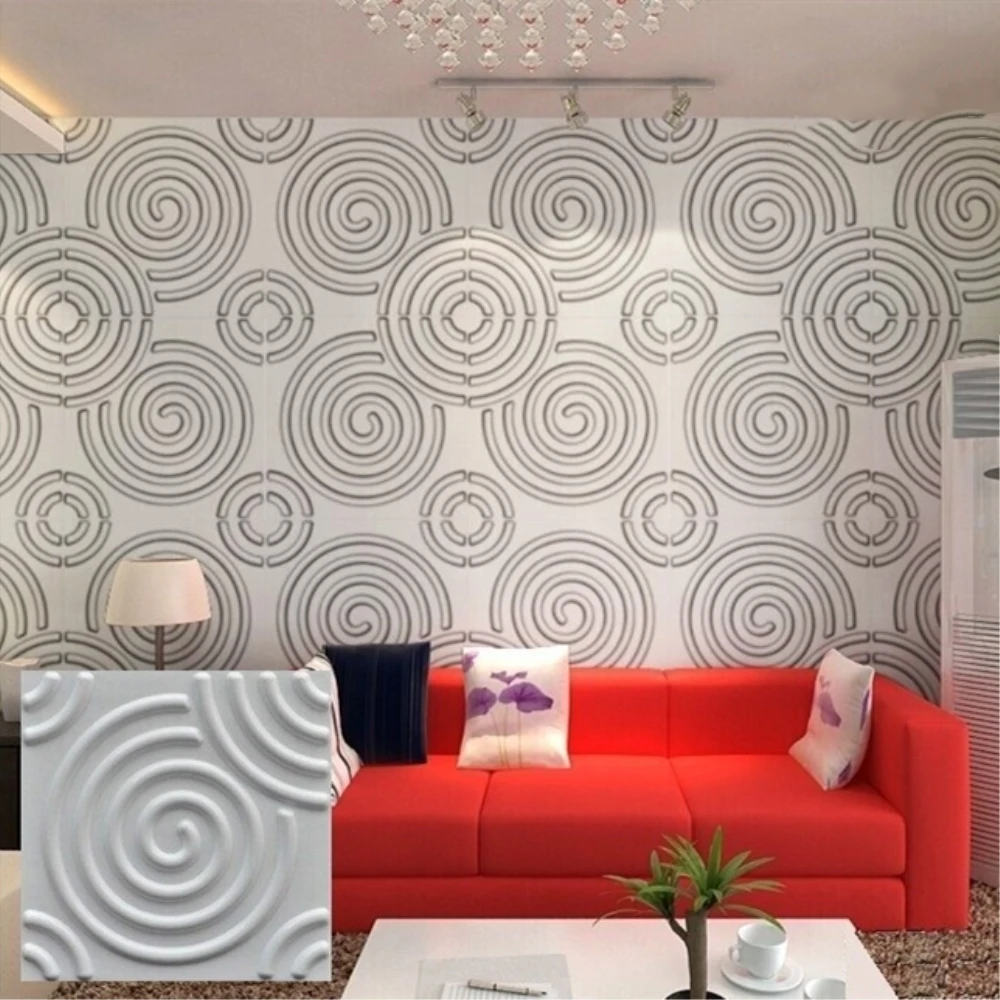 RAYUAN 4PCS PVC 3D Wall Stickers White Wall Panel Flame-retardant Waterproof Wallpaper Living Room Shop Home Decor 30x30CM