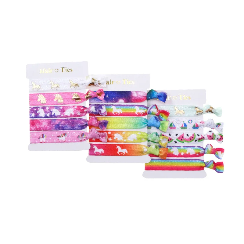 30 sets /lot, Rainbow Unicorn Print Elastic Hair Ties , Yoga Hair Ties, Ponytail Holders, Girls Birthday Party Gift