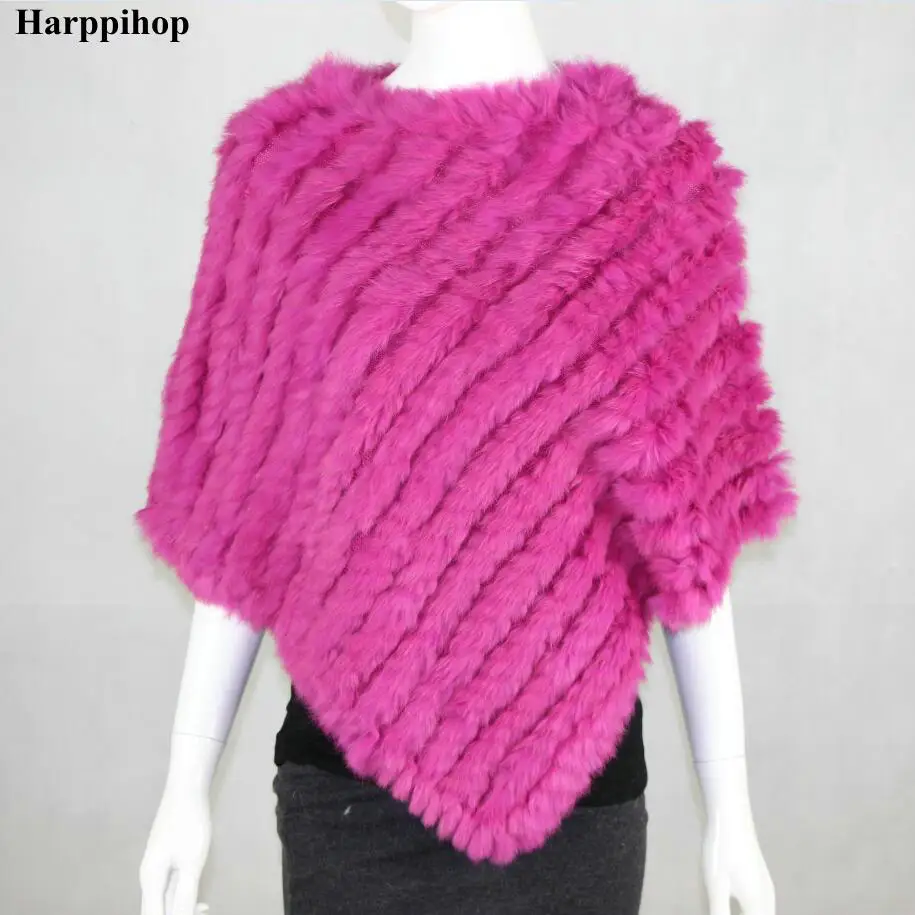 new arrival Hot Sale Real Fur Pashmina Shawls For Female Handmade Knitted Rabbit Fur Poncho Women Fur Shawl Winter