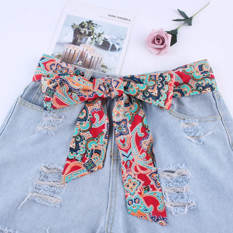 new fashion women Cloth designers belts ribbon chiffon printing knot rope for dresses jeans wide waistband belts