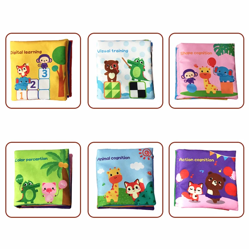 Cartoon animal stereo cloth books sound paper Toddlers Enlightenment Cognition Early Teaching Suite Baby Rattle Teether Toy Gift