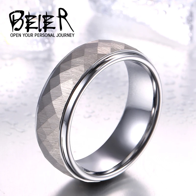 Beier 100% Real Tungsten 8mm 2015 Hot fashion new style Simple geometric figure cutting ring Highly polished wedding ring  W042