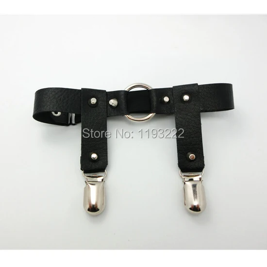 Sexy 100% Handmade Leg Garter Punk  Goth Rivet Clips O Round Metal Thigh Garter Belt Faux Leather Leg Loop