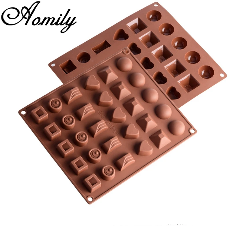 Aomily 30 Holes 3D Multiform Shaped Silicone Soap Candy Fondant Chocolate Kitchen Mould Silicone Chocolate Cookies Cake DIY Mold