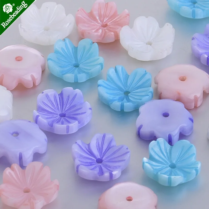 Mother Pearl Shell Carved Mother of Pearl Flower Cabochon central hole 1mm diy Jewelry Accessories,sold 10pcs/lot
