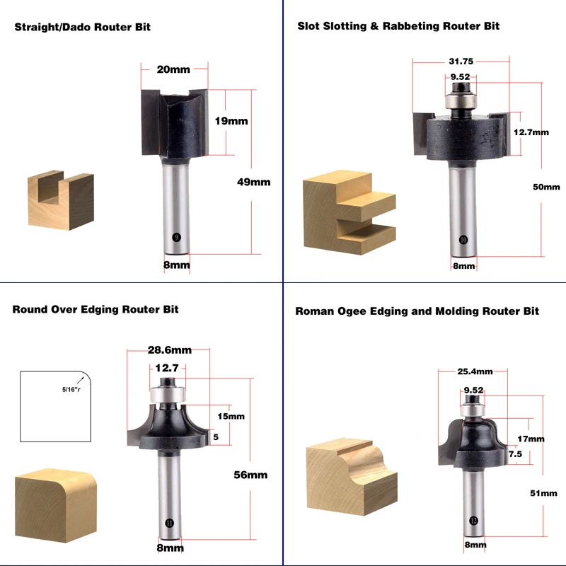 1pc 8mm Shank wood router bit Straight end mill trimmer cleaning flush trim corner round cove box bits tools Milling Cutte CHWJW