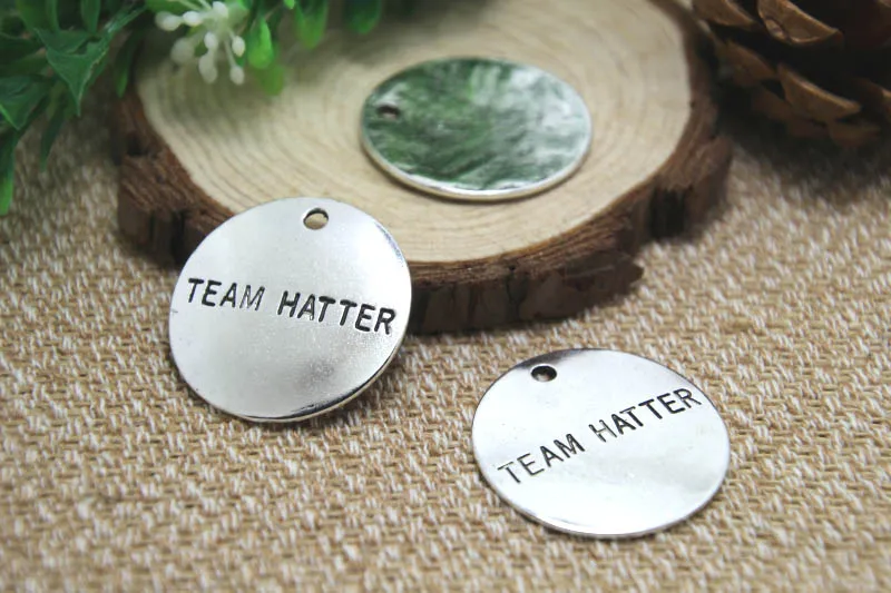 5pcs-- team hatter Charms Silver tone large disc team hattercharms pendants 32mm