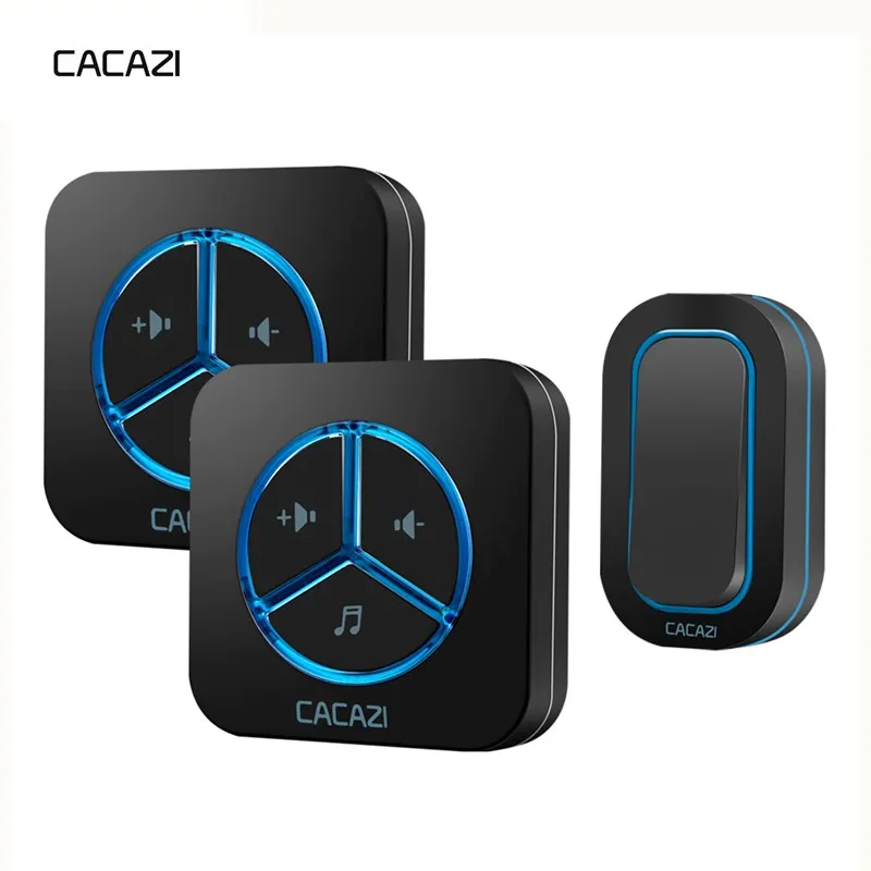 CACAZI Wireless Doorbell Waterproof Battery Button 280M remote LED Light US EU UK Plug Home Cordless Call Bell 48 Chime 6 Volume