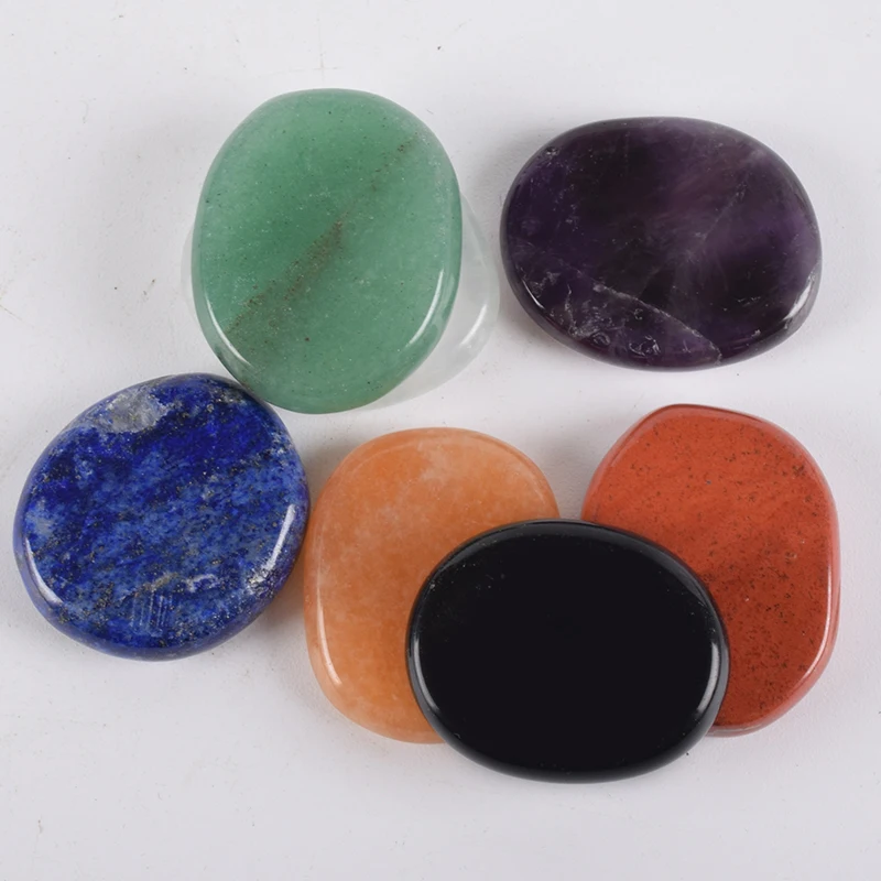 Natural Chakra Palm Stone Colored Set 7 pcs Healing Hot Massage Stones SPA Reiki Crystal Beauty Health Care Tool Energy Stone