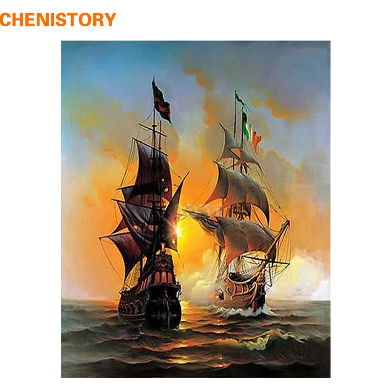 CHENISTORY Seascape Sailing Boat Europe Art Canvas Painting DIY Painting By Numbers Oil Painting On Canvas Home Decor 40*50cm