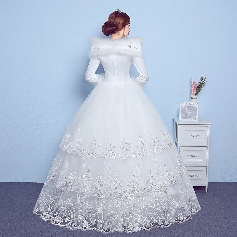 VLNUO NISA Maniche Lunghe di Inverno Abito Da Sposa con Scialle di Pizzo Appliques Paillettes Invisibile della chiusura lampo Abiti Da Sposa Vestido De Novias 20