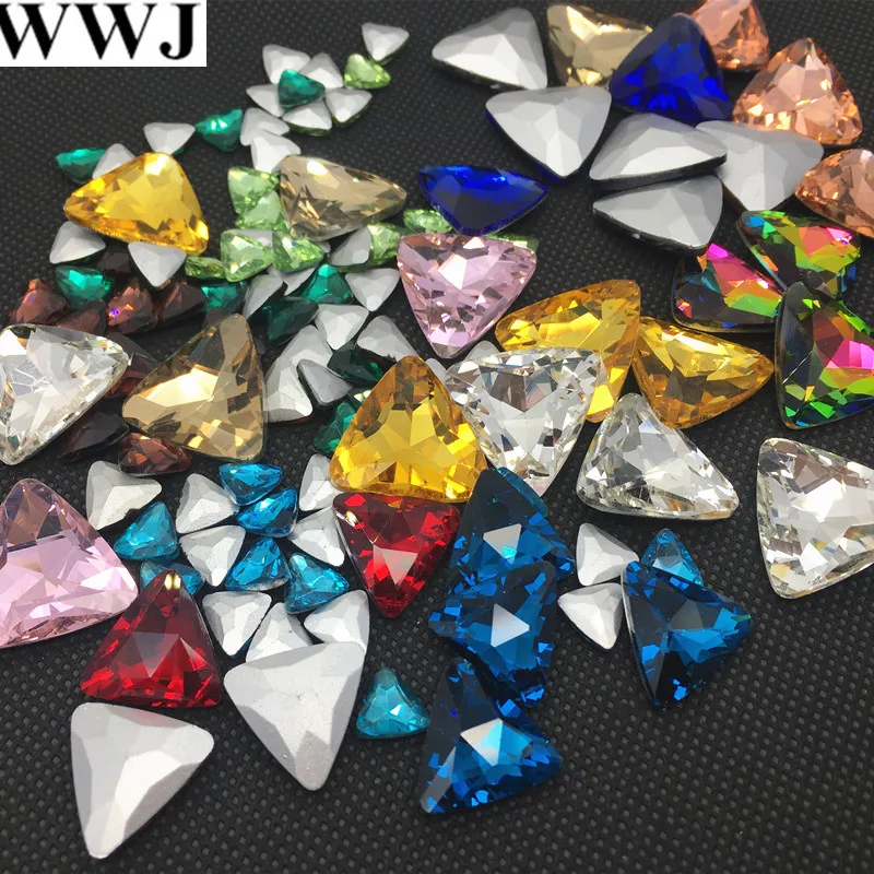 All Rest Colors Sizes 18mm,23mm Triangle Glass Crystal Pointback Fancy Stone For Jewelry Making