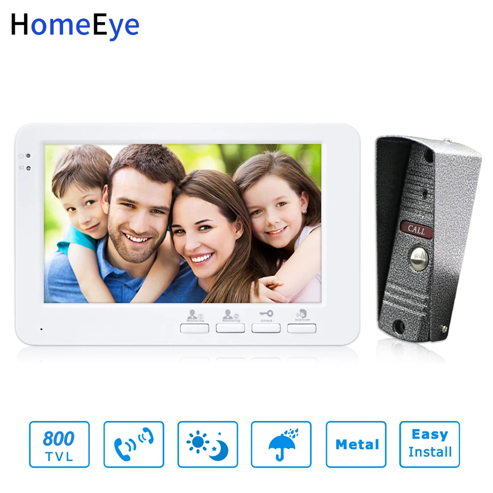 

Homeeye 7 дюймов видео-телефон двери видео домофон 1200TVL IP65 непромокаемые обнаружения движения экранное меню безопасности доступа Системы