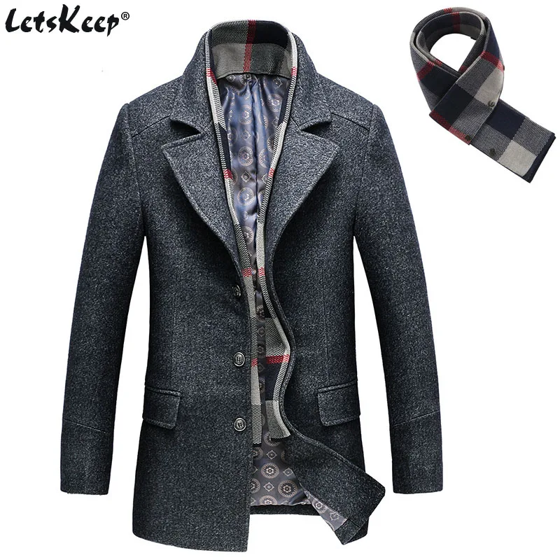 LetsKeep Winter Wool long Overcoat Men Woolen Jacket Coat Men's Business Slim The Long Section trench coat Plus size , MA522