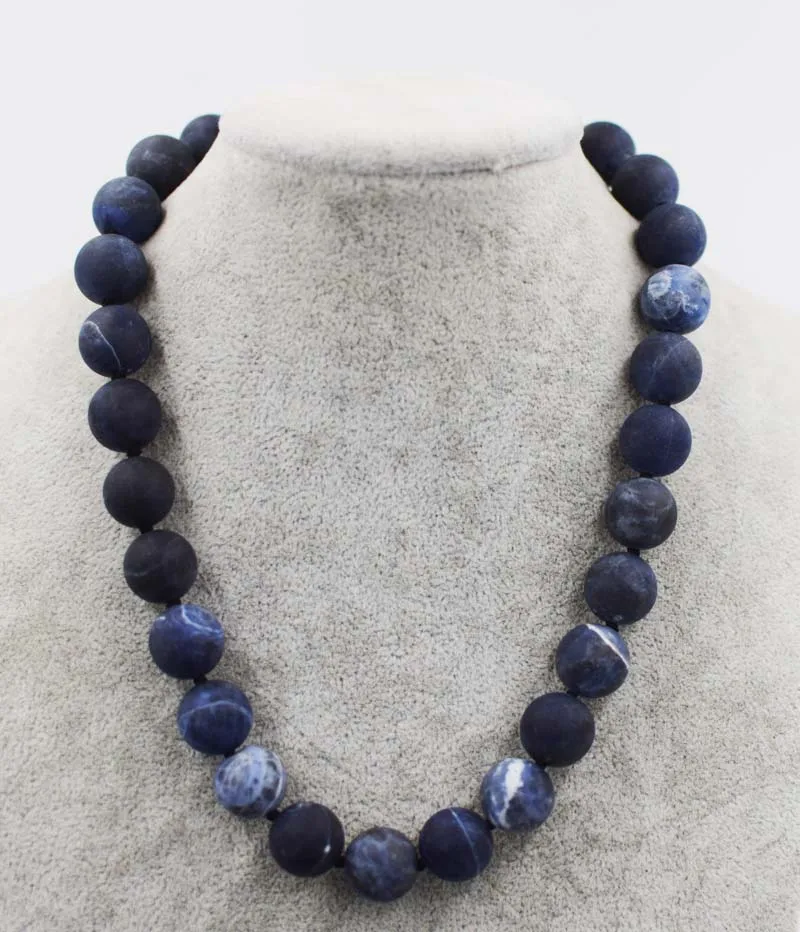 

Agate blue sodalite blurry round 14mm necklace 18inch wholesale beads nature FPPJ woman 2017