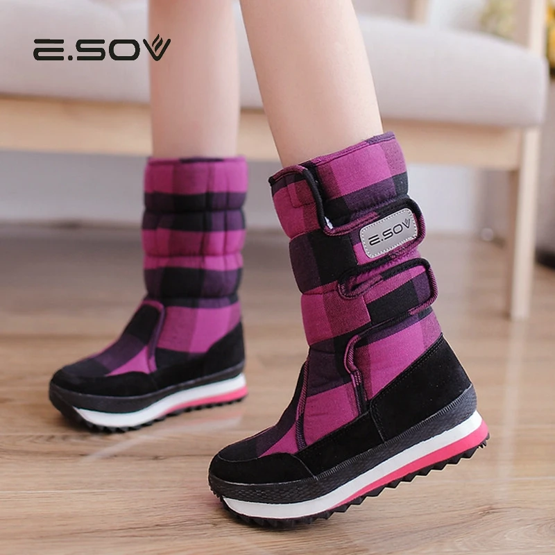 

ESOV Women's Winter Boots 2018 Thick Plush Warm Snow Boot High Quality Women Boots Winter Shoes Hook & Loop Rubber Sole Boot