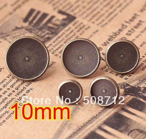 

Free shipping!!! EP081 500sets 10mm Bronze Stud Earring Blanks Base Tray Bezel Cameo Setting Post Bullet Stopper Back